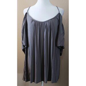 TORRID 3 Cold Shouler Gray Tunic Top Rayon 3X Boho